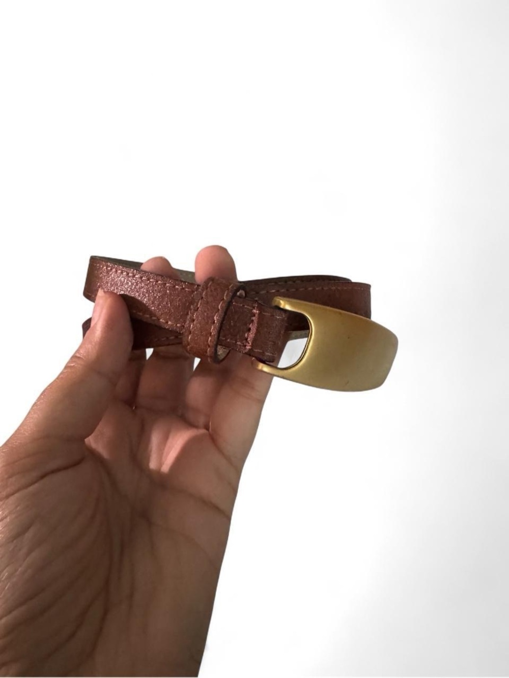 Brown Leather Women’s Belt with Brass Buckle